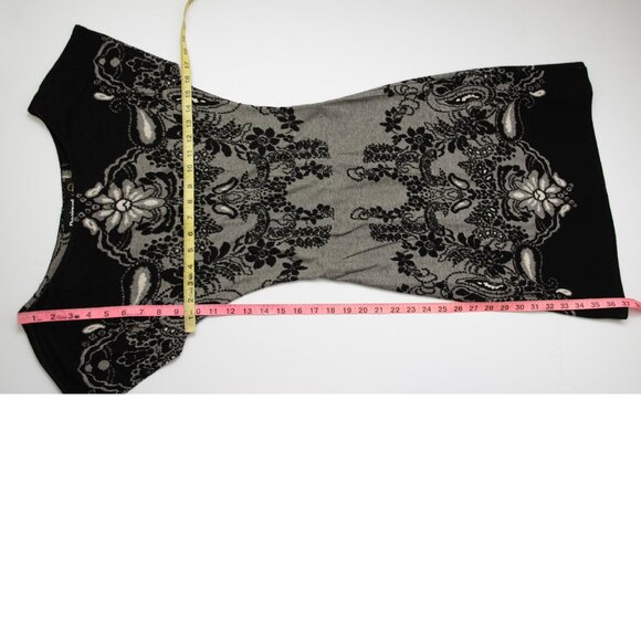 Desigual Knit Dress Midi Sheath Floral Cap Sleeve Black Grey Size Small - Picture 5 of 5